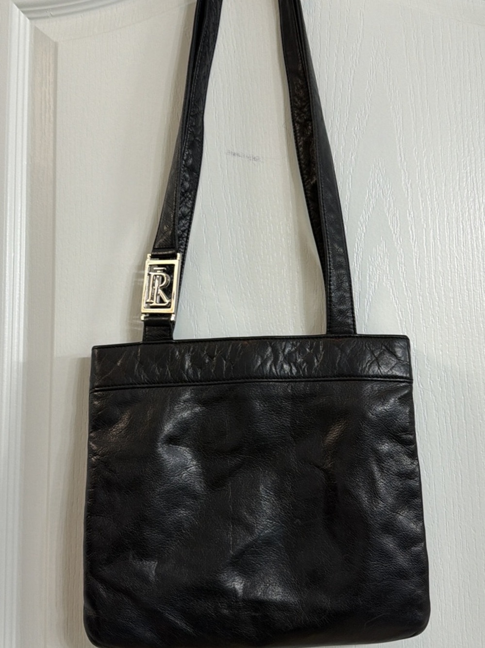 Ralph Lauren Black Leather Shoulder Bag with Decorative Silver Hardware